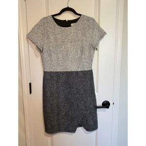 LOFT Women's Two Tone Tweed Sheath Dress Black White Business Casual Size 10